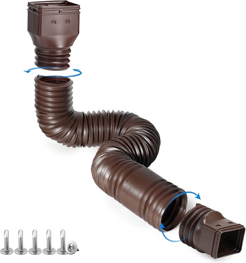 plusgutter Brown 1-Pack Rain Gutter Downspout Extensions Flexible, Drain Downspout Extender,Down Spout Drain Extender, Gutter Connector Rainwater Drainage,Extendable from 21 to 68 Inches - Image 1